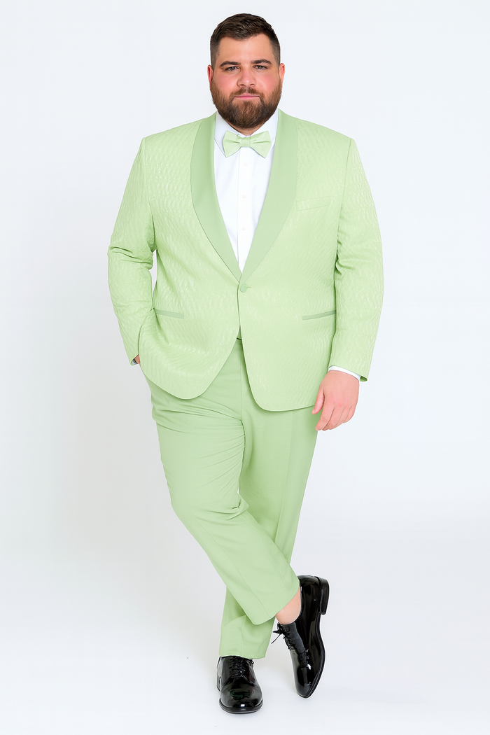 Mint Green Slim Fit Shawl Lapel Tuxedo With Bow Tie
