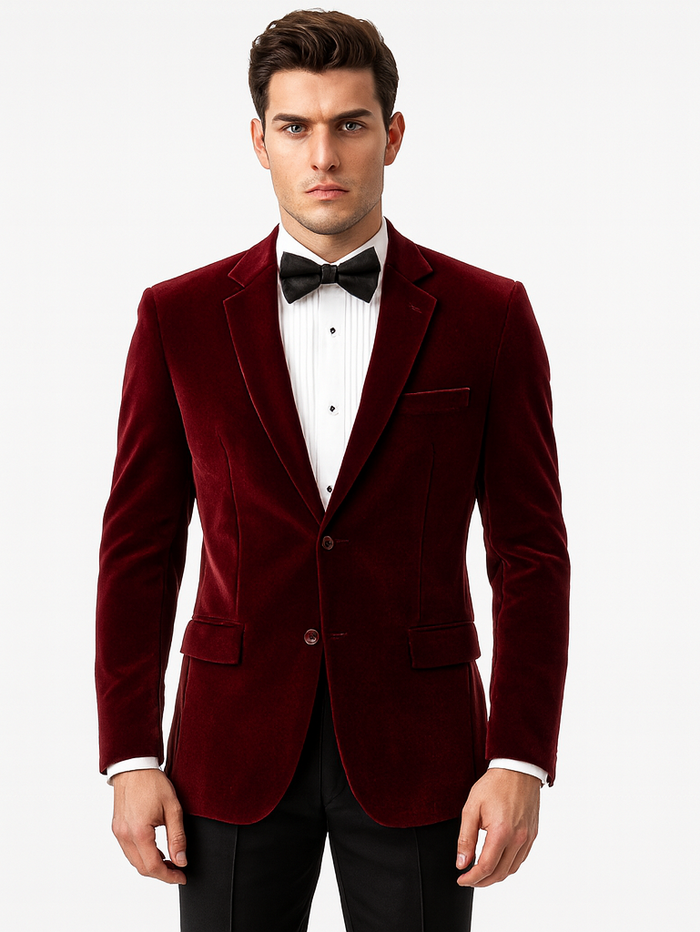 Modern Fit Velvet 2-Button Blazer Burgundy