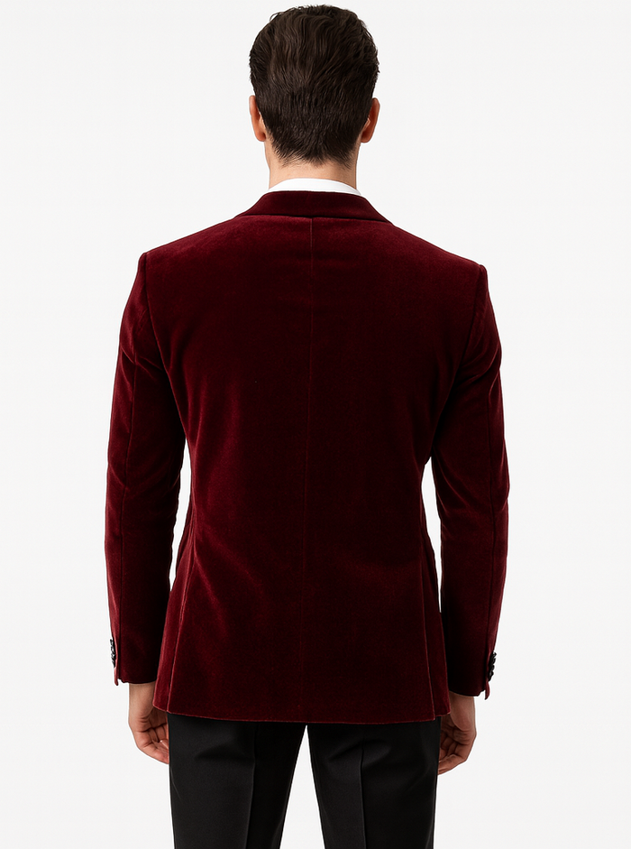 Modern Fit Velvet 2-Button Blazer Burgundy