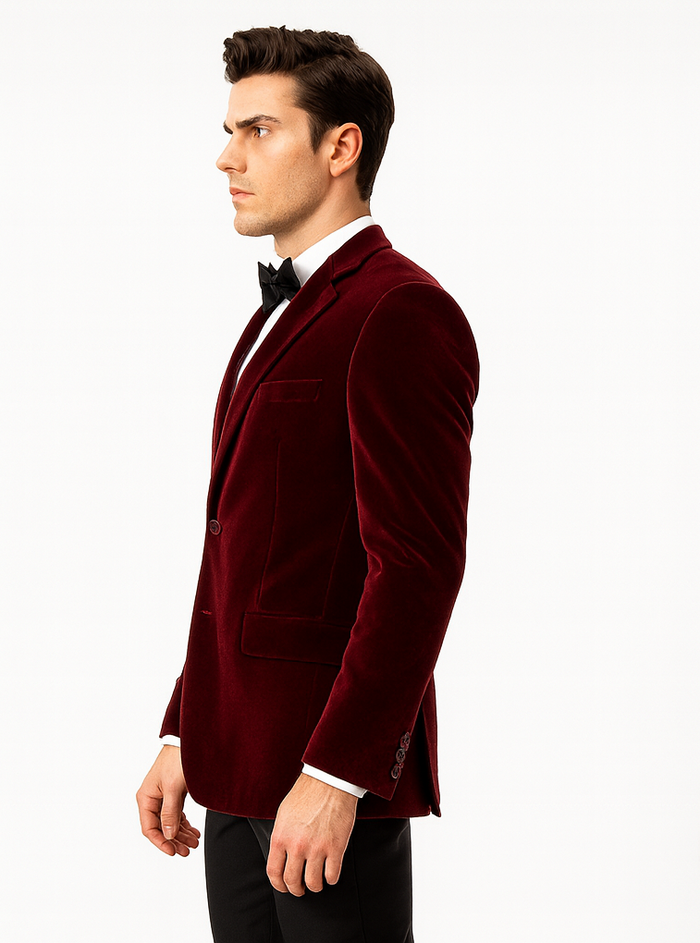 Modern Fit Velvet 2-Button Blazer Burgundy