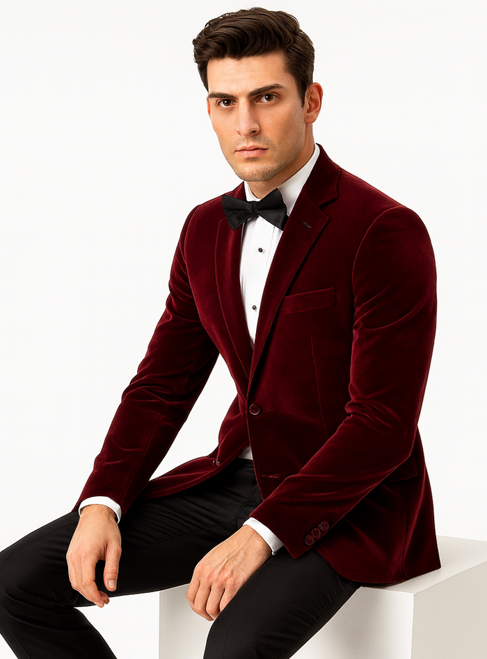 Modern Fit Velvet 2-Button Blazer Burgundy