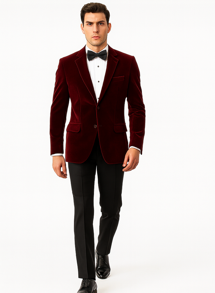 Modern Fit Velvet 2-Button Blazer Burgundy