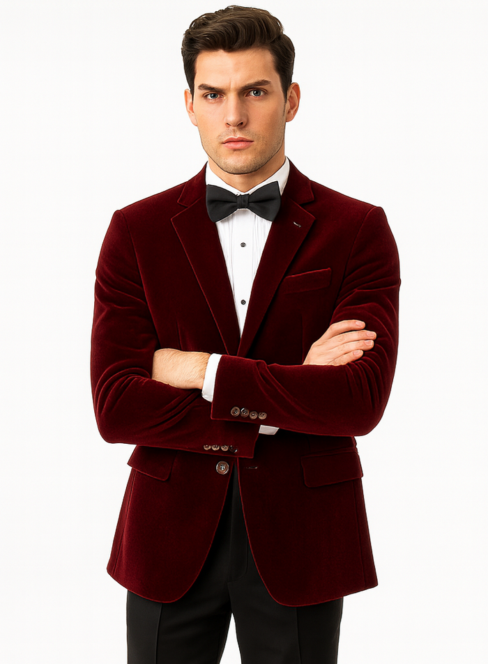 Modern Fit Velvet 2-Button Blazer Burgundy