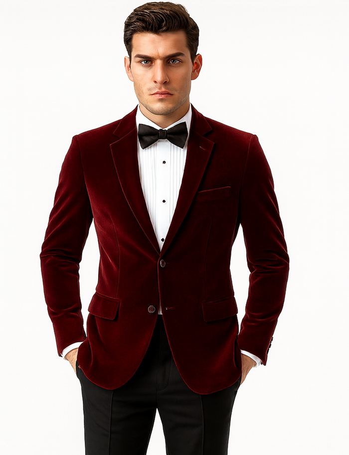 Modern Fit Velvet 2-Button Blazer Burgundy