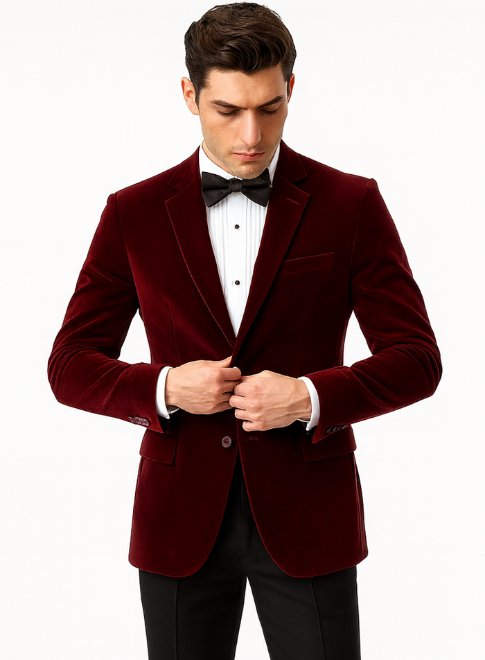 Modern Fit Velvet 2-Button Blazer Burgundy