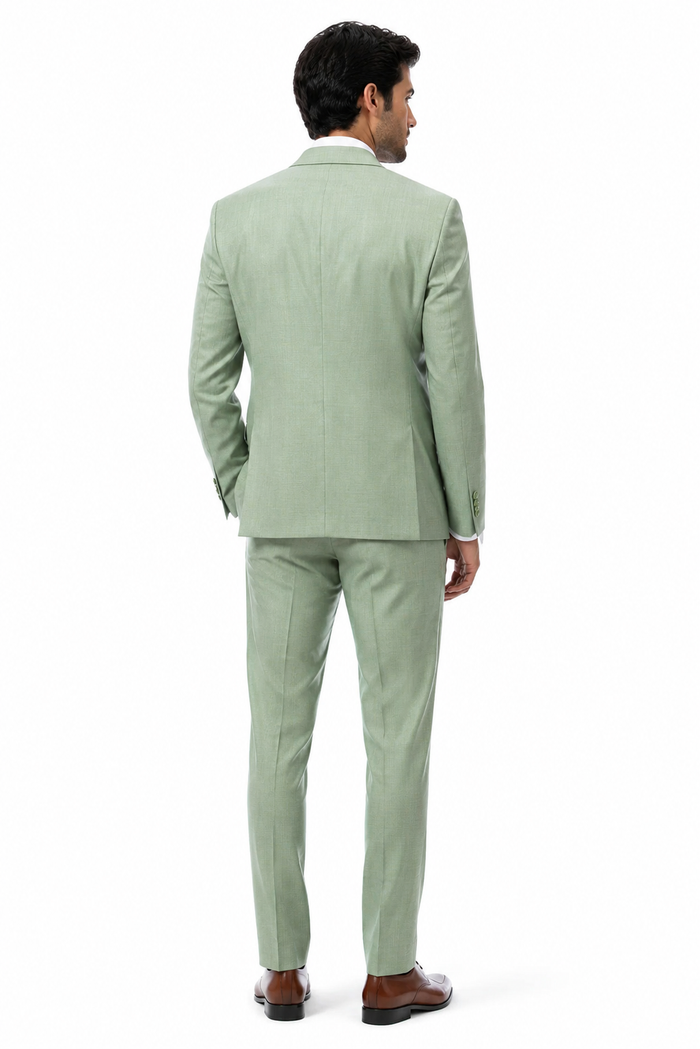 Modern Fit Moss Green Sharkskin Suit with Vest