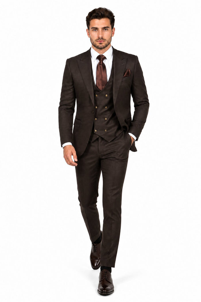 Rossi Man Slim Fit Brown 3 Piece Suit