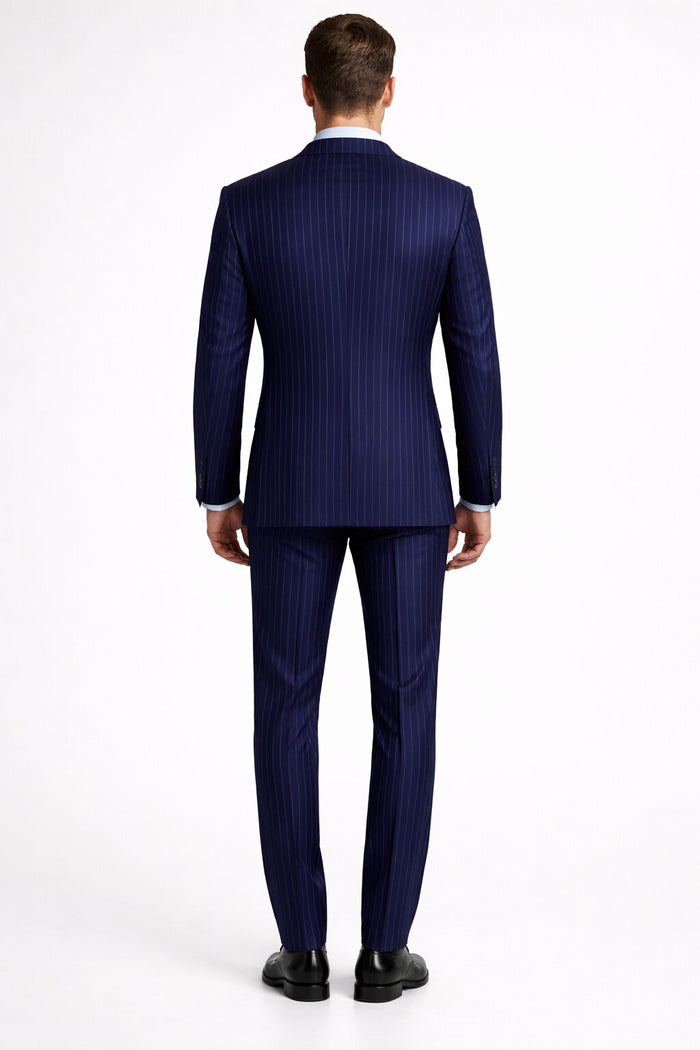 Men's Navy Peak Lapel Modern Fit Vested Suit