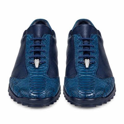 Men's Navy Blue Genuine Ostrich Leg Los Altos Handmade Dress Sneaker Mens Ostrich Skin Shoes