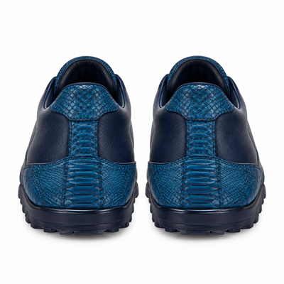 Men's Navy Blue Genuine Ostrich Leg Los Altos Handmade Dress Sneaker Mens Ostrich Skin Shoes