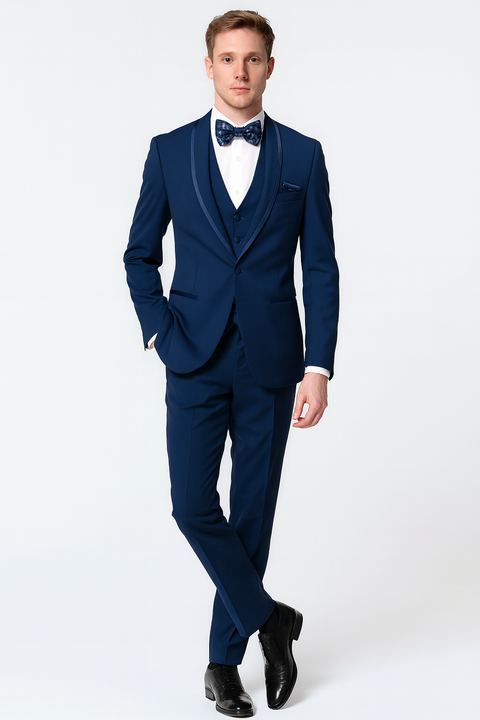Navy Blue Shawl Lapel Tuxedo with Bow Tie