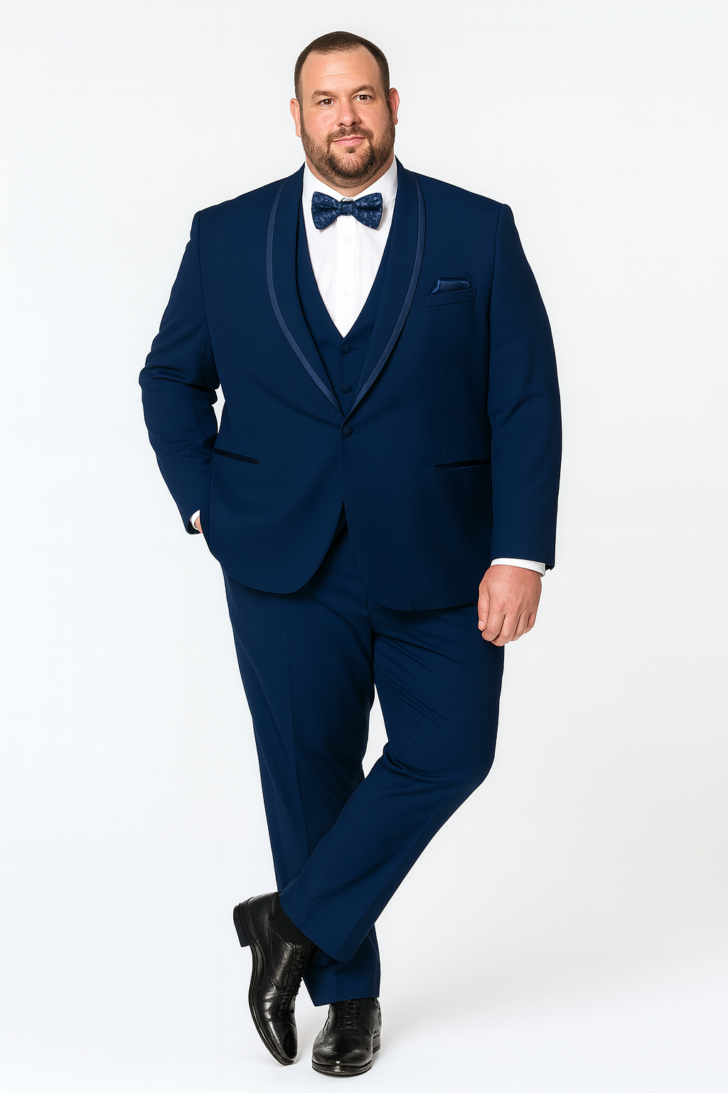 Navy Blue Shawl Lapel Tuxedo with Bow Tie