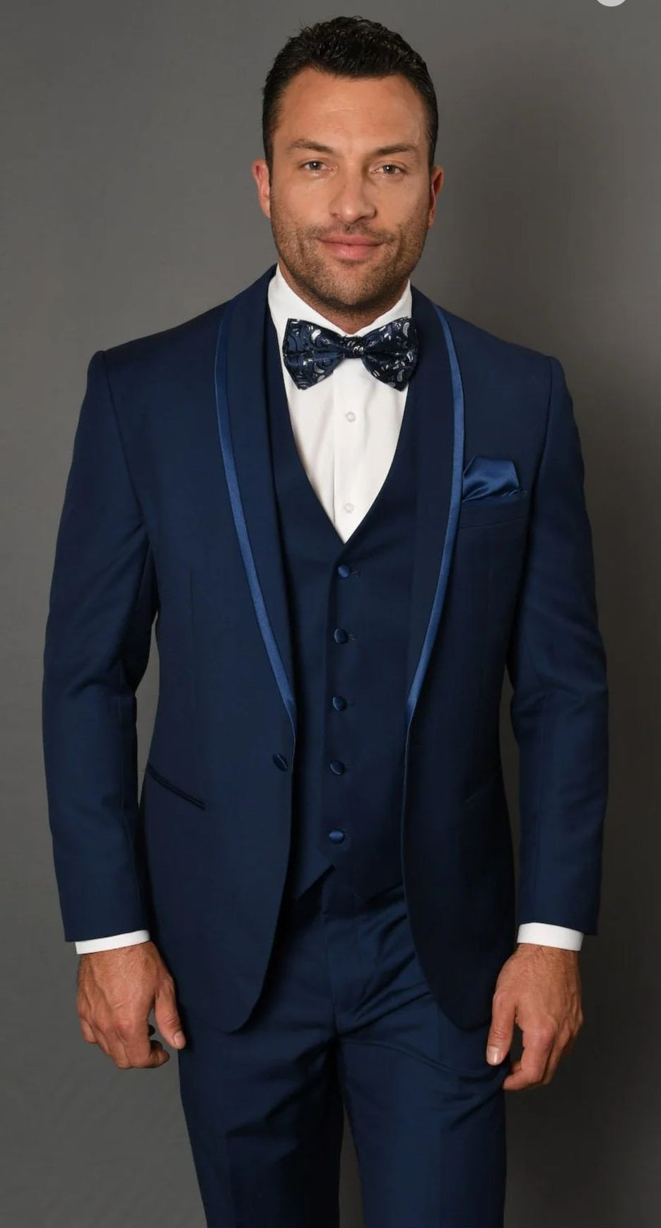 Navy Blue Shawl Lapel Tuxedo with Bow Tie