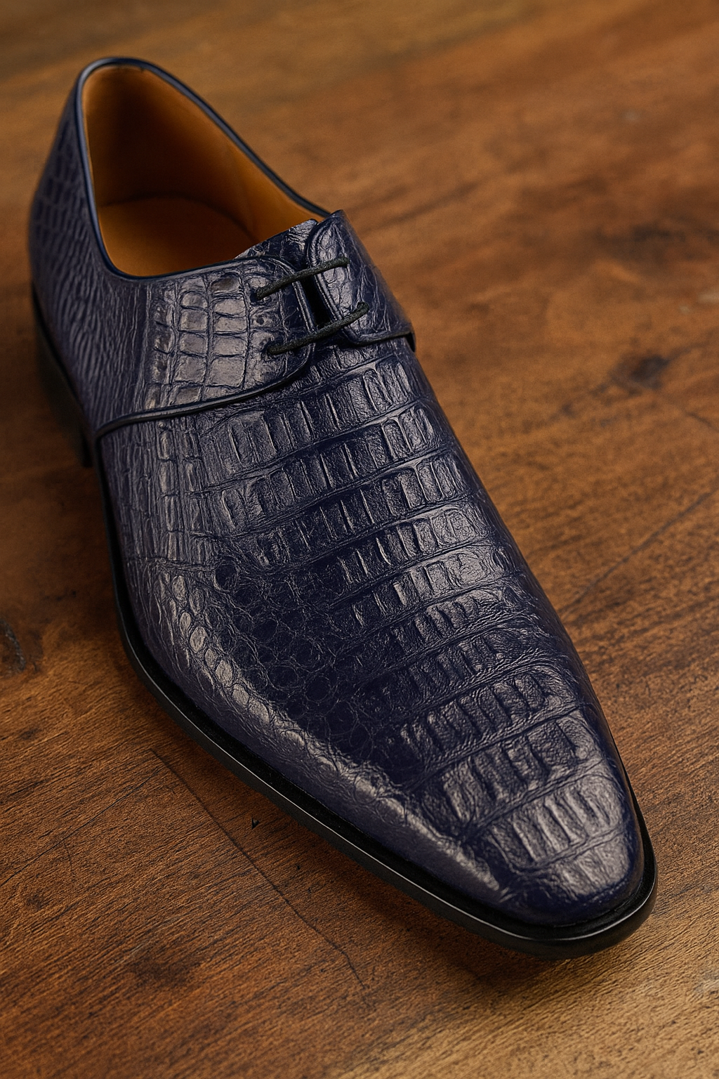 Navy Crocodile & Calfskin Slip-On Loafers