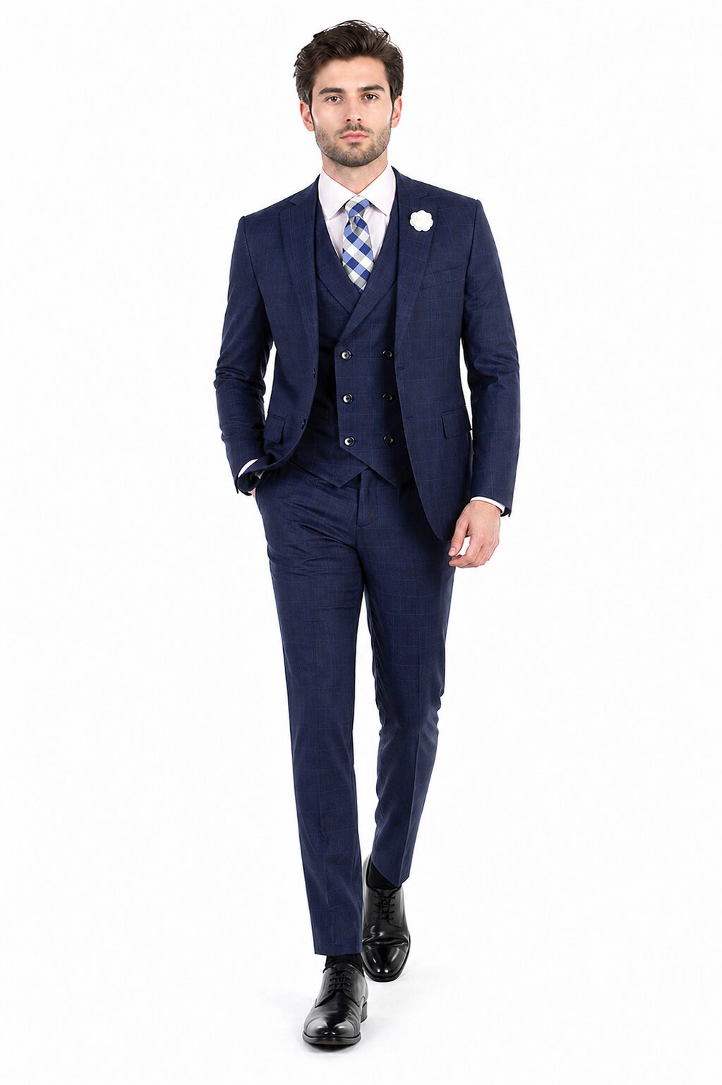 Navy Glen Plaid 3 Piece Suit by Vinci