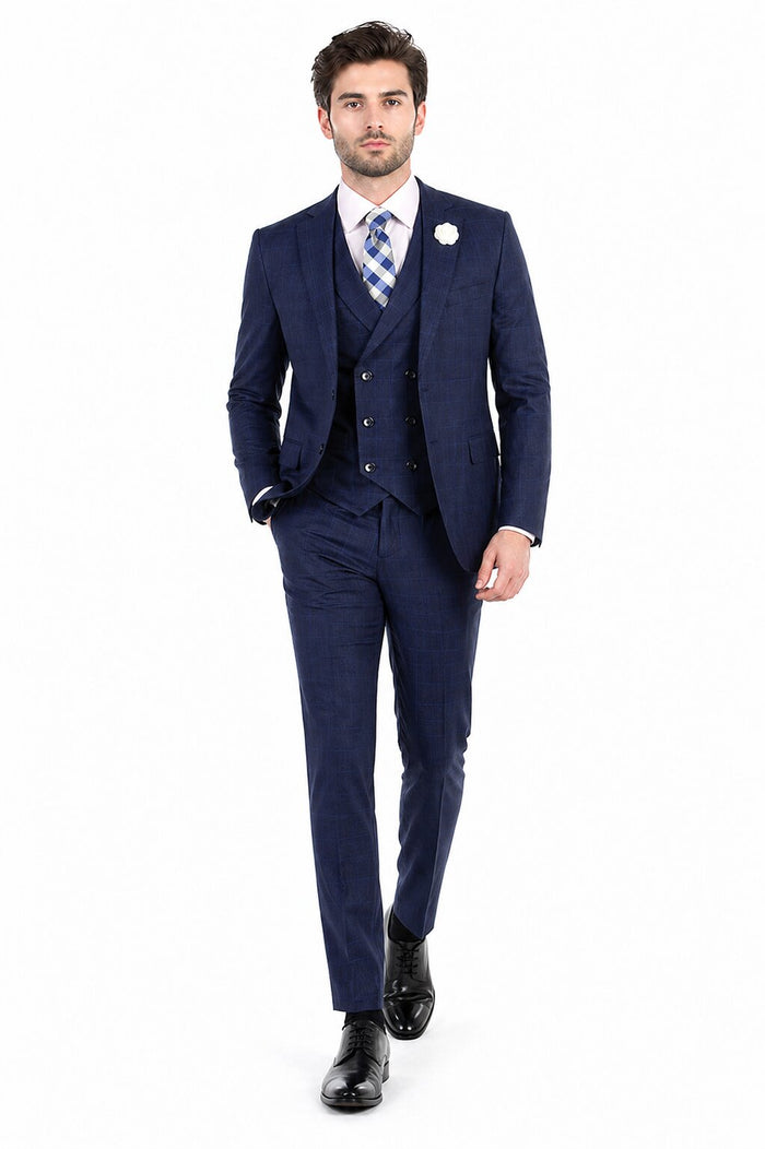Navy Glen Plaid 3 Piece Suit by Vinci