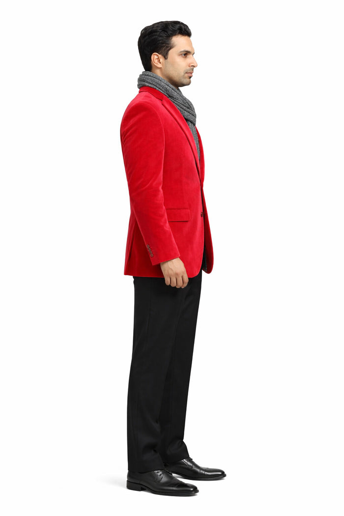 Men's 2 button Notch Collar Cheap Priced Designer Fashion Dress For Men On Sale Fully Lined Velvet ~ Velour Cheap Priced Men's blazer Jacket For Men Red