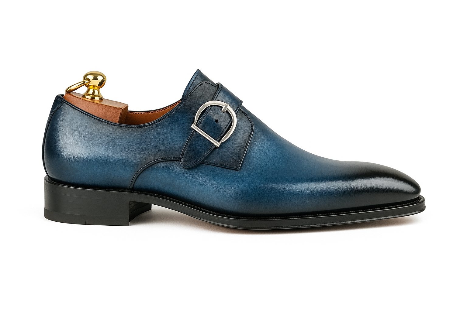 Mens Carrucci Classic Leather Fade Single D-Buckle Monk Strap Dress Shoe in Chestnut