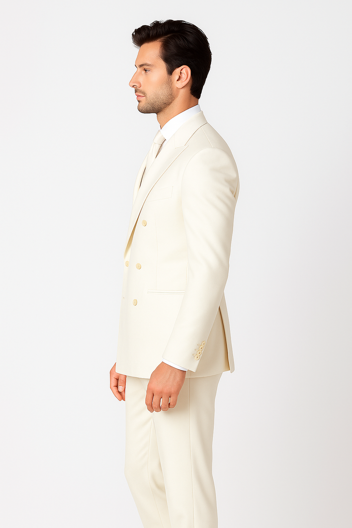 Men's Off White 2pc Double Breasted Suits Dress Suit