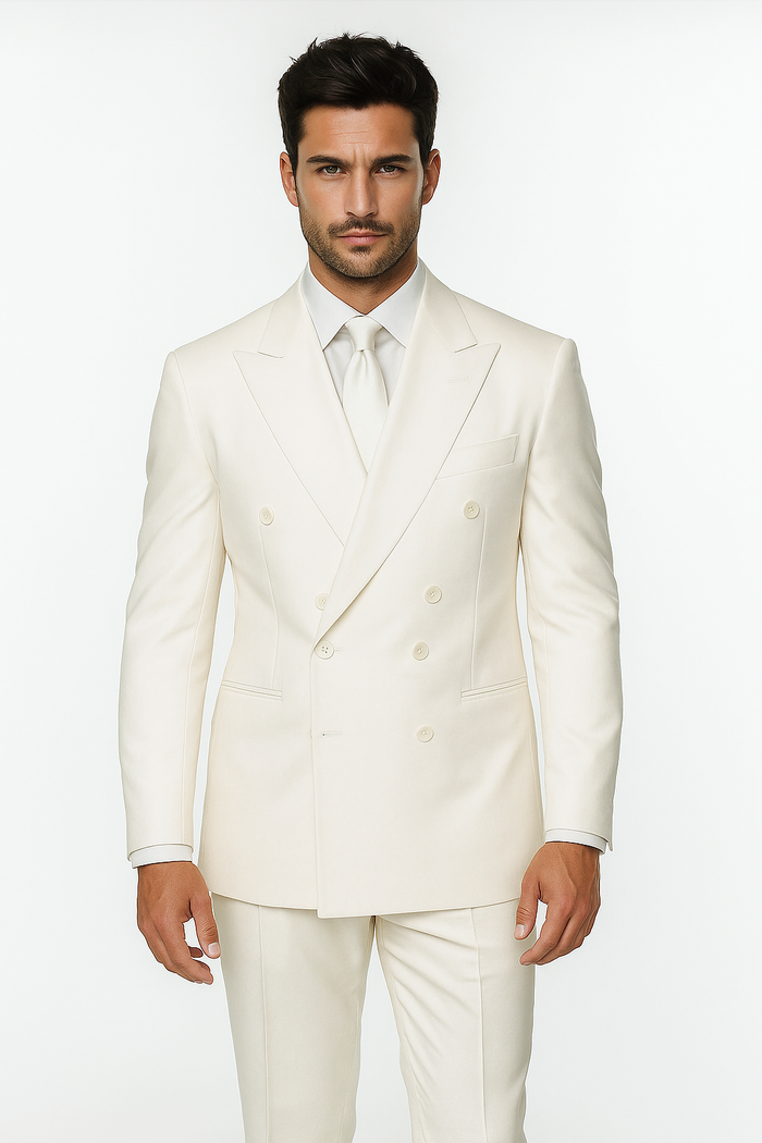 Men's Off White 2pc Double Breasted Suits Dress Suit