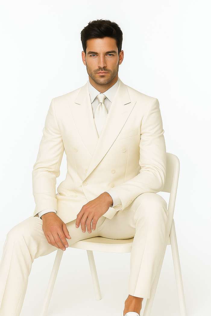 Men's Off White 2pc Double Breasted Suits Dress Suit