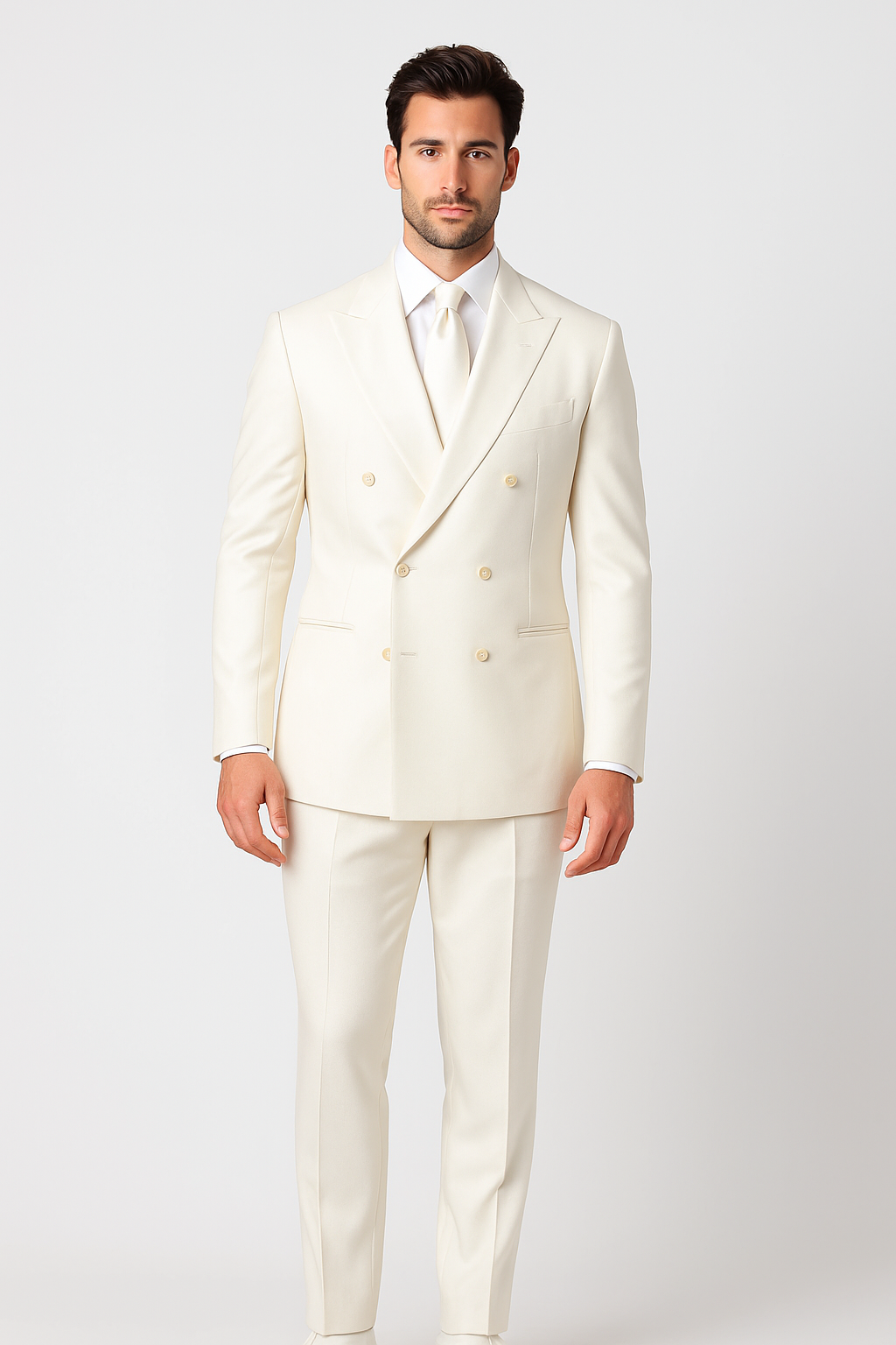 Men's Off White Double-Breasted 2-Piece Suit, Classic Fit Formalwear for Men
