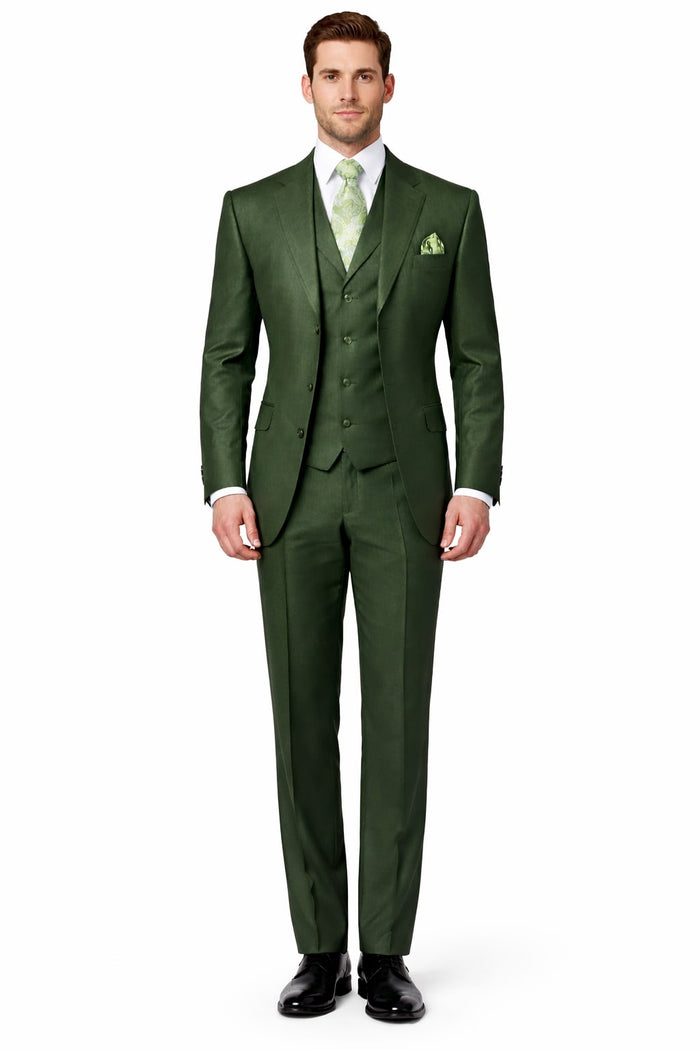 Men's Double Vents 3 Button Olive Green Cheap Priced Business Suits Clearance Sale