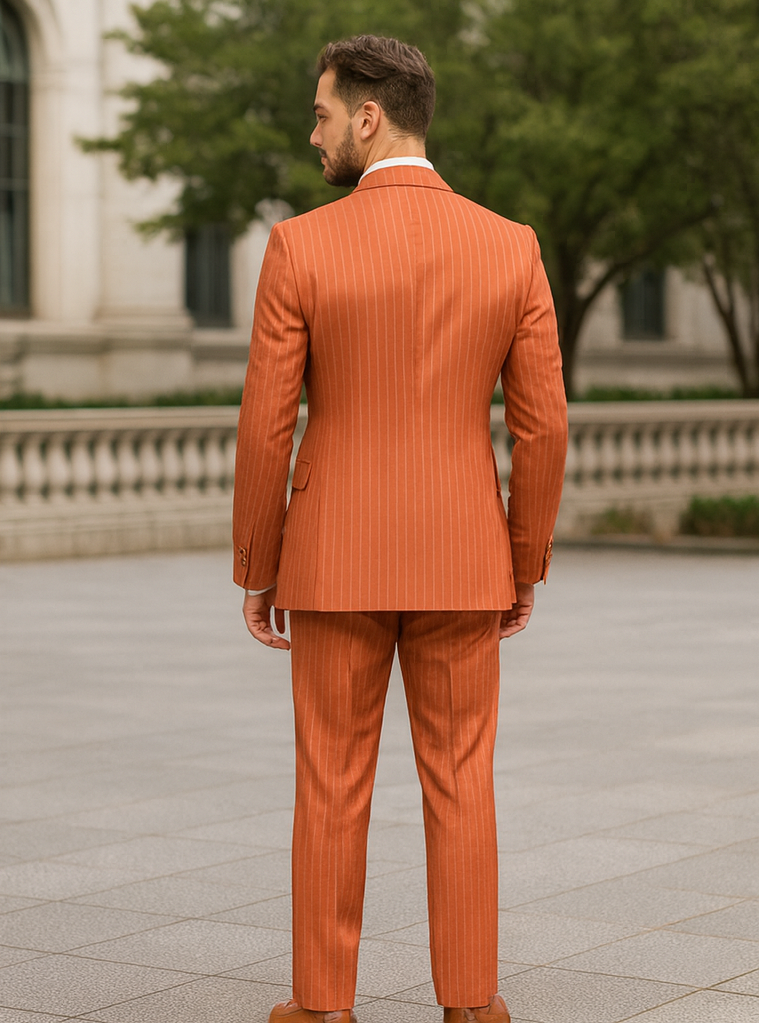 Orange Pinstripe Double-Breasted Suit for Men