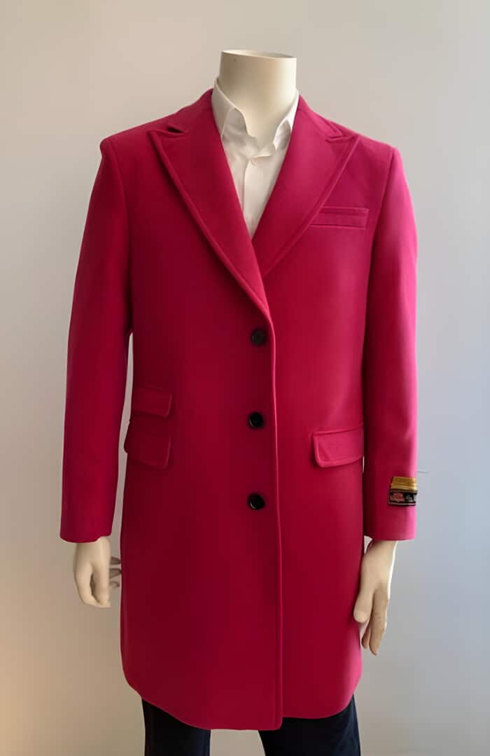 Men's Pink Wool Topcoat with Ticket Pocket