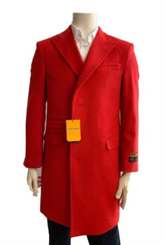 Red Wool Three Quarter Car Coat for Men