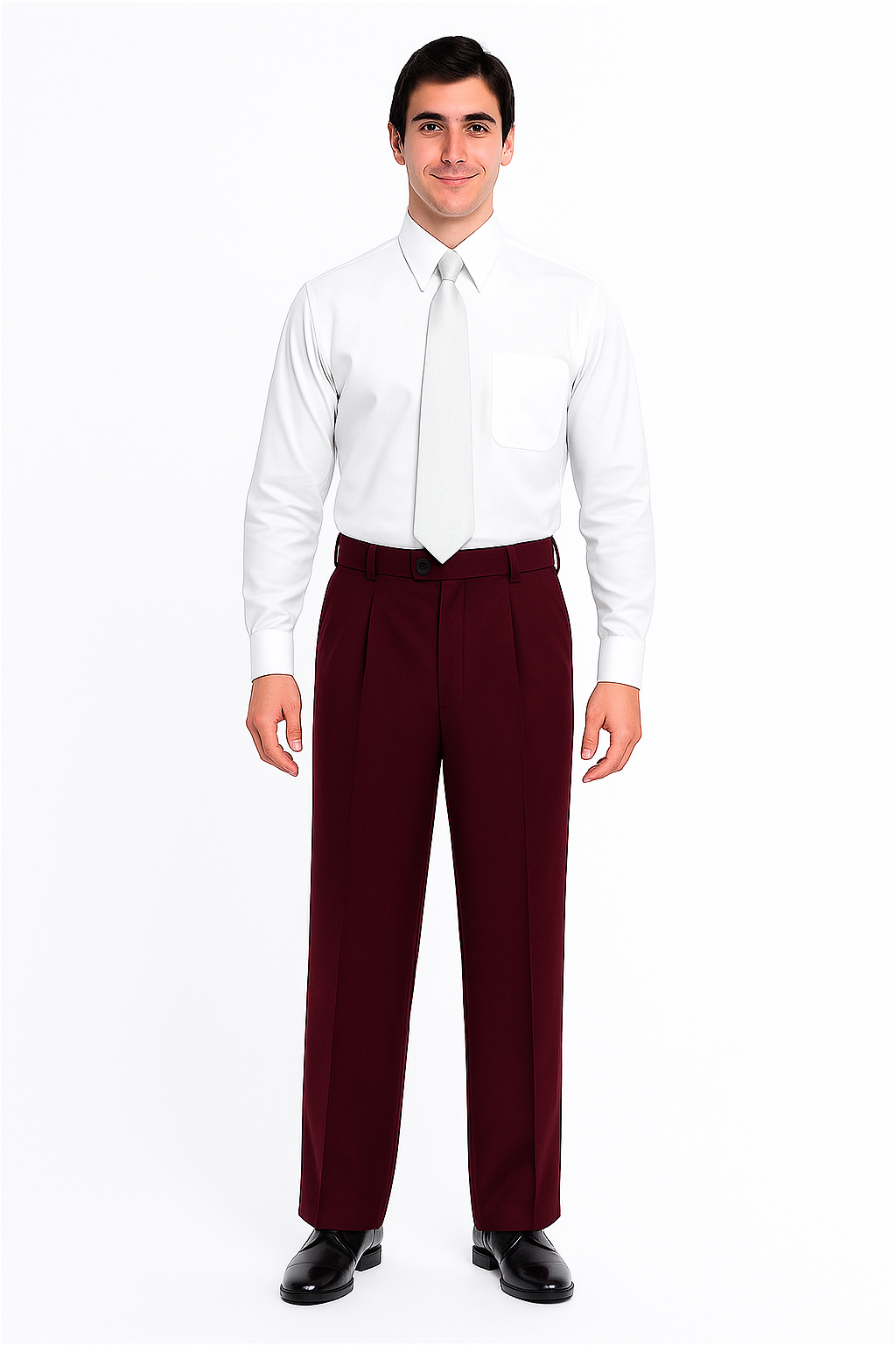 Mens Pant - Pleated Wide Leg - Burgundy