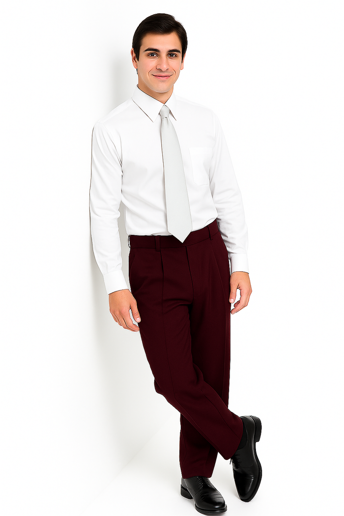 Mens Pant - Pleated Wide Leg - Burgundy