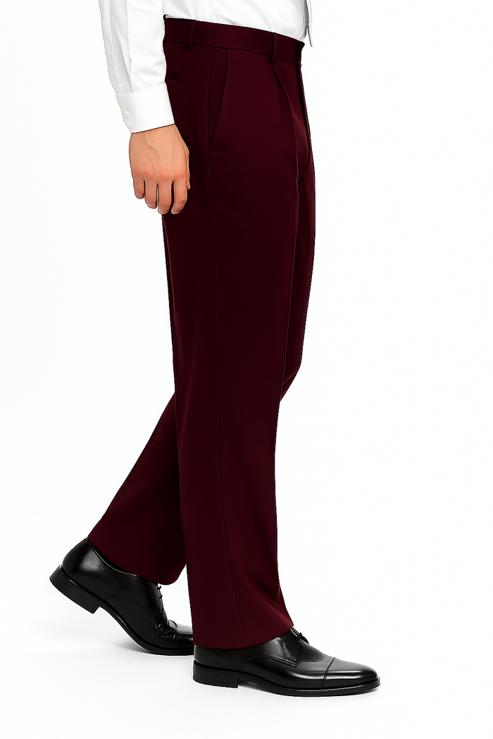Mens Pant - Pleated Wide Leg - Burgundy