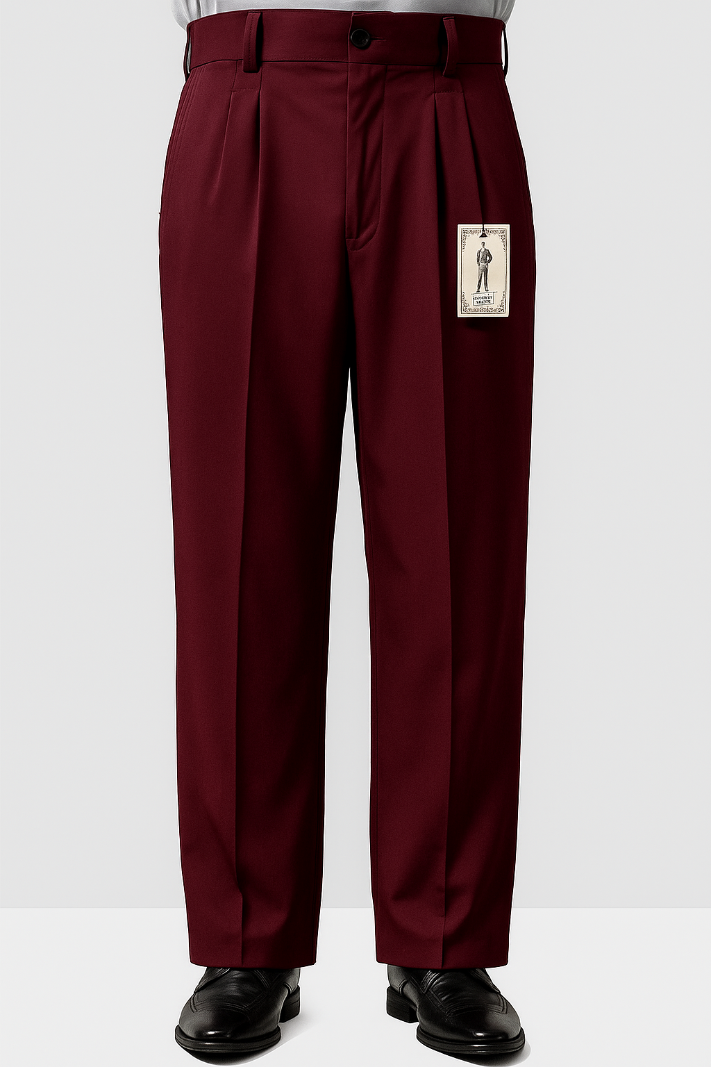 Mens Pant - Pleated Wide Leg - Burgundy