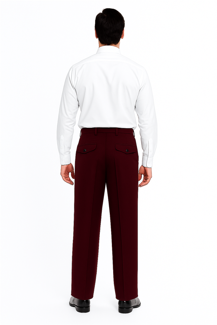 Mens Pant - Pleated Wide Leg - Burgundy