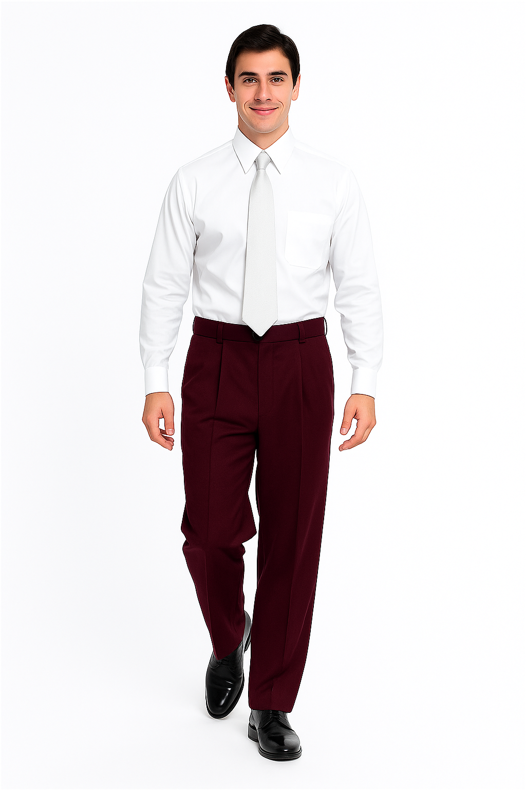 Mens Pant - Pleated Wide Leg - Burgundy