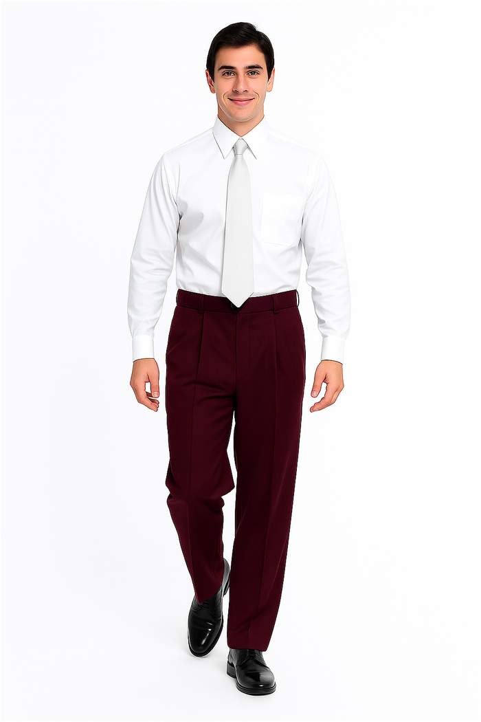 Mens Pant - Pleated Wide Leg - Burgundy