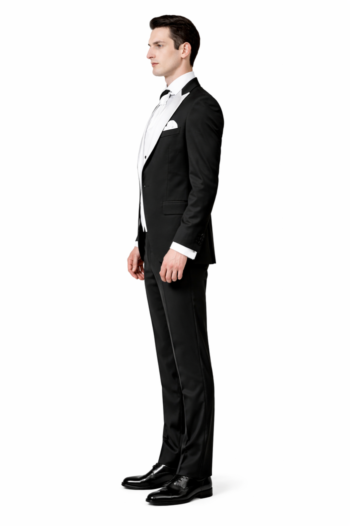 Men's Black and White Lapel Peak Lapel Vested 3 Piece 1 Button Tuxedo With White Lapel Suit with white vest or black vest