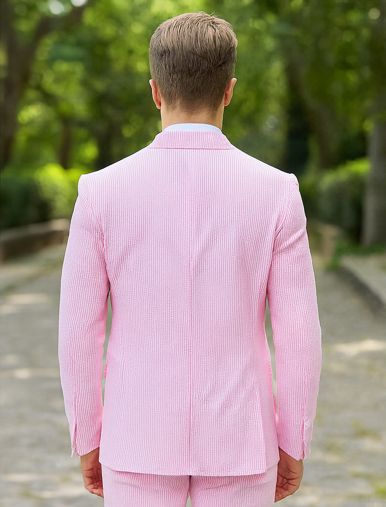 Mens Pink Seersucker Pinstripe Suit with Vest
