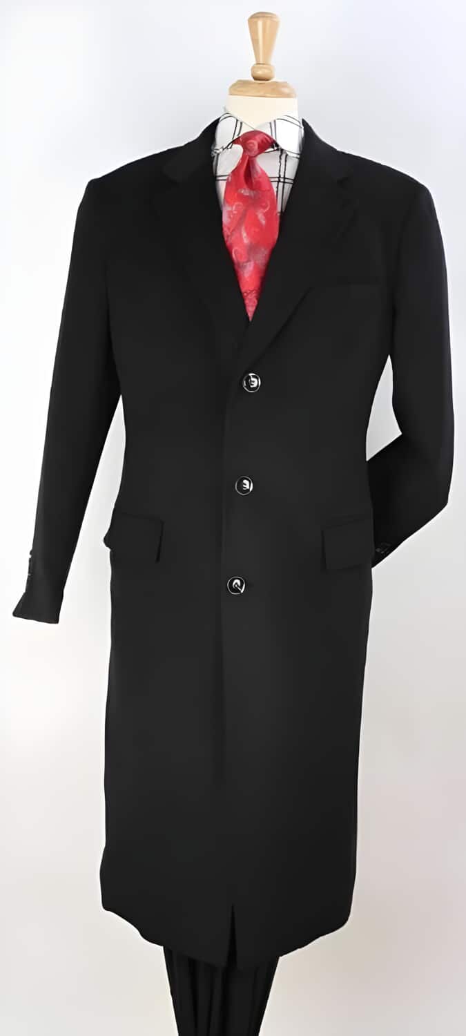 Men's Plaid Black Wool Overcoat