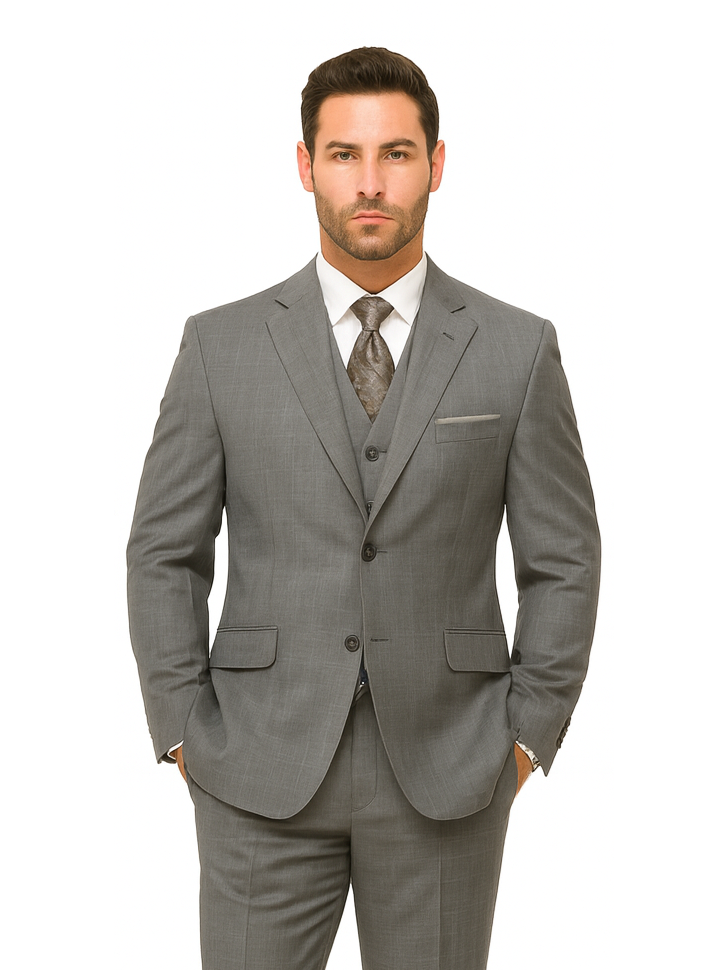 Mens Plaid Suit 2 button Vested windowpane Pant Suit Charcoal - Three Piece Suit