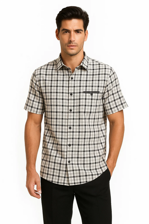 Mens Plaid Walking Suit in black by Dreams by Zacchi – 2 Piece Leisure Outfit with Matching shirt and pant-$99