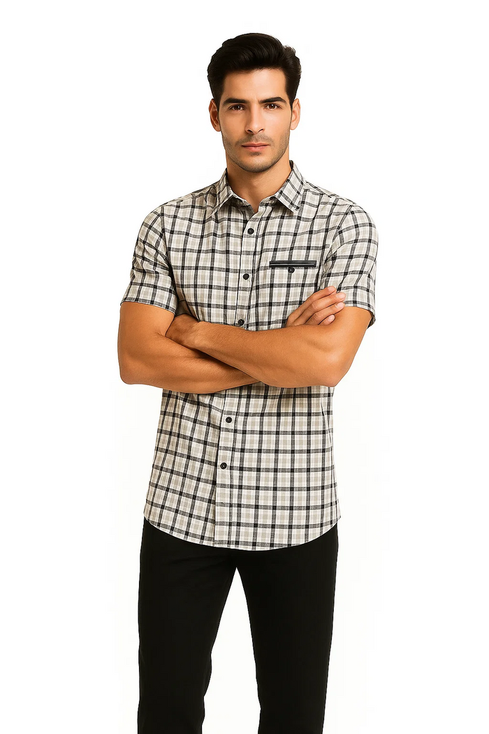 Mens Plaid Walking Suit in black by Dreams by Zacchi – 2 Piece Leisure Outfit with Matching shirt and pant-$99