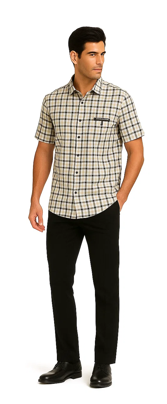 Mens Plaid Walking Suit in black by Dreams by Zacchi – 2 Piece Leisure Outfit with Matching shirt and pant-$99