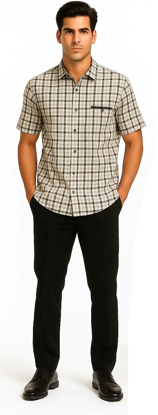 Mens Plaid Walking Suit in black by Dreams by Zacchi – 2 Piece Leisure Outfit with Matching shirt and pant-$99