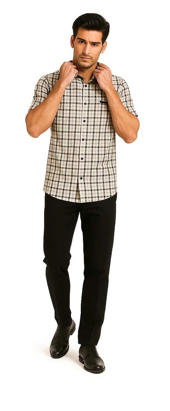 Mens Plaid Walking Suit in black by Dreams by Zacchi – 2 Piece Leisure Outfit with Matching shirt and pant-$99