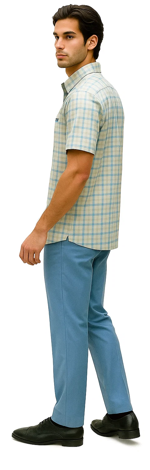 Mens Plaid Walking Suit in powder blue by Dreams by Zacchi – 2 Piece Leisure Outfit with Matching Shirt and pant -$99