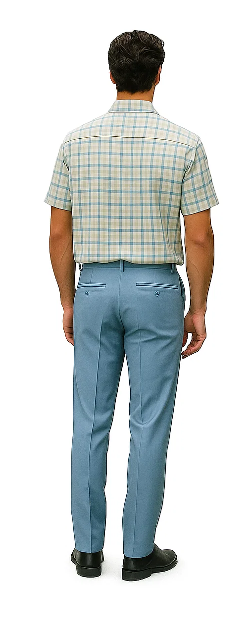 Powder Blue Plaid Walking Suit by Dreams by Zacchi