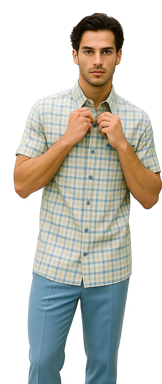 Powder Blue Plaid Walking Suit by Dreams by Zacchi