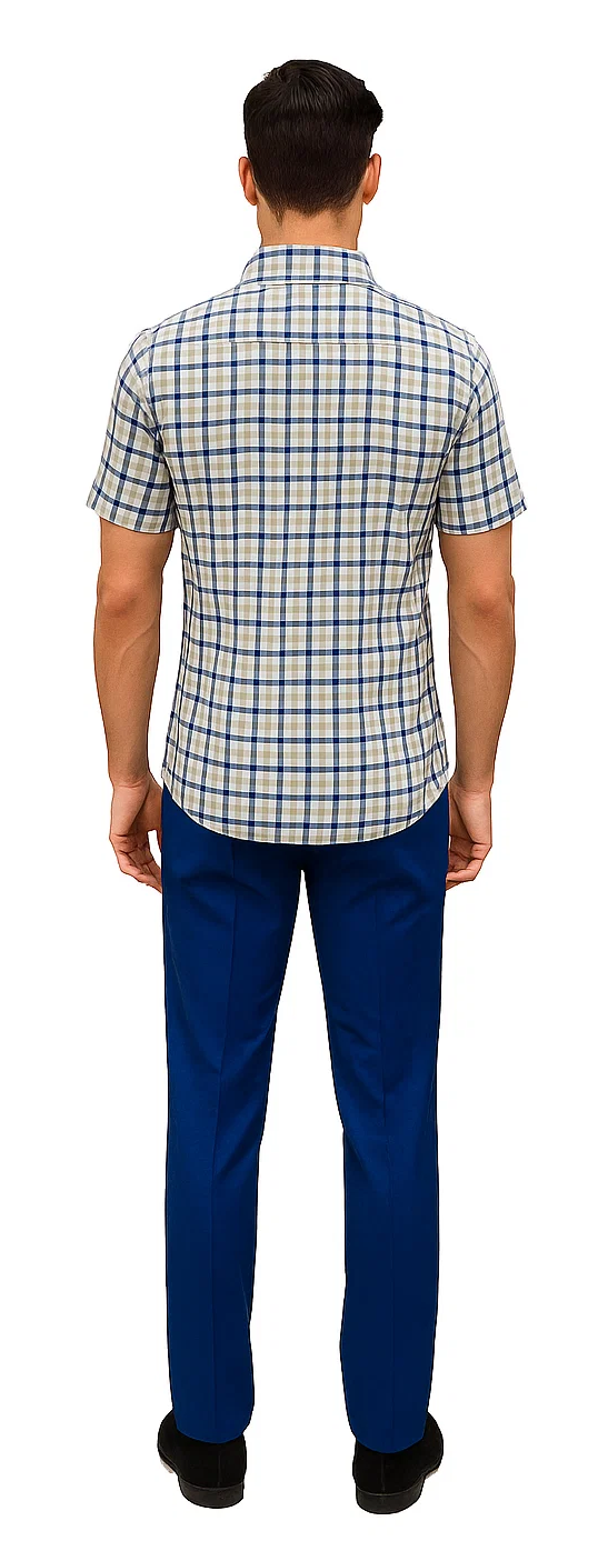 Mens Plaid Walking Suit in royal  by Dreams by Zacchi – 2 Piece Leisure Outfit with Matching Shirt and pant -$99